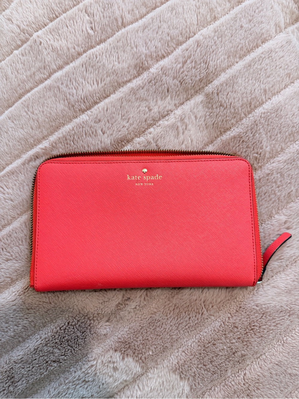 kate spade Coral Zip Around Leather Wallet with Gold Logo